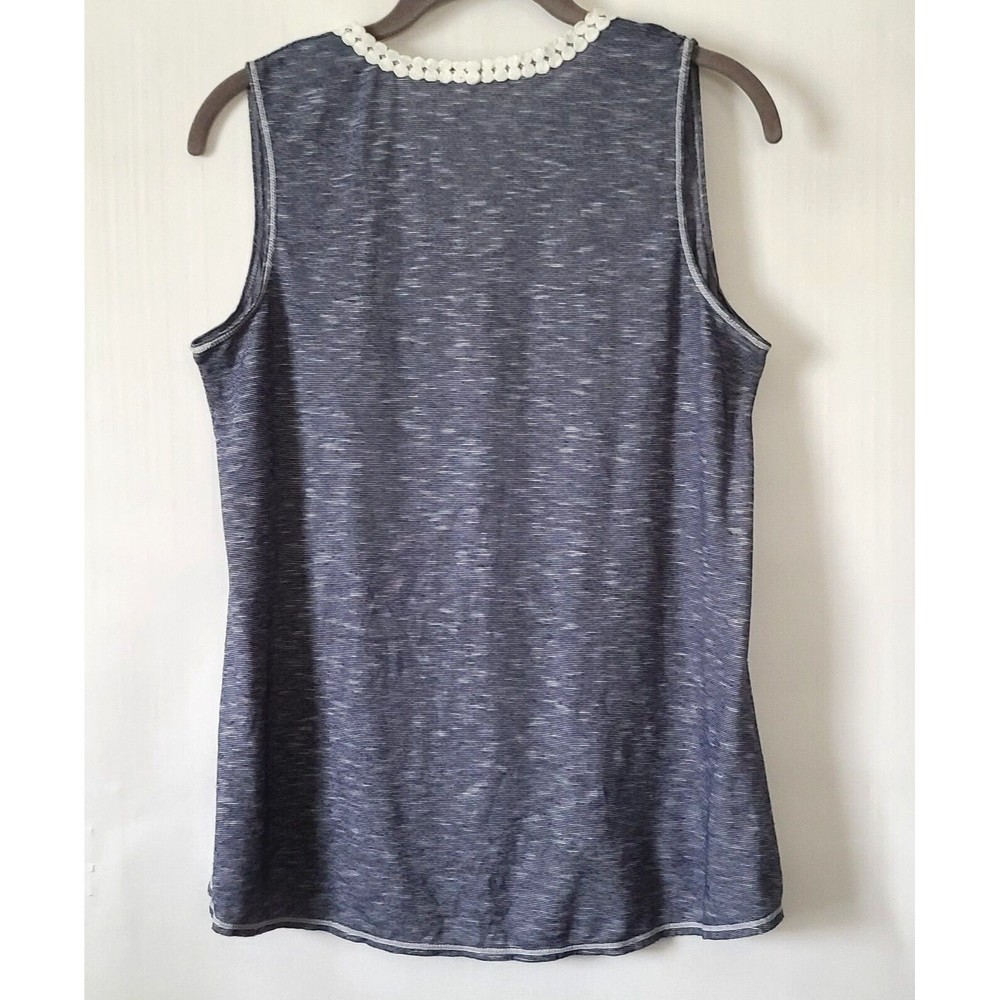 Max Studio Stripe Embroidered V Neck Sleeveless Tank Top  Sz S Blue White - Picture 3 of 9